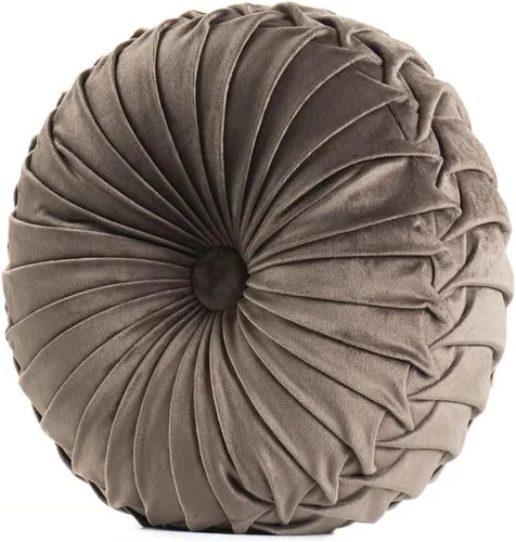 Vista 10 de MOJUN Almohada redonda de terciopelo de 13.7 pulgadas, plisada redonda, rellena, cojín decorativo para el hogar, para sofá, silla, cama, suelo