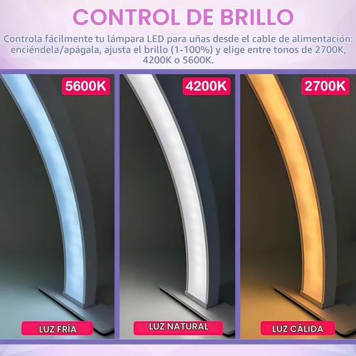 Vista 5 de Lámpara de media luna para escritorio de uñas, 2000 lúmenes, lámpara de mesa de aluminio, color negro