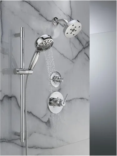 Vista 9 de Cabezal de ducha de mano Delta Faucet ProClean Gold con barra deslizante, ducha de mano con rociador de alta presión, sistema de ducha dorado