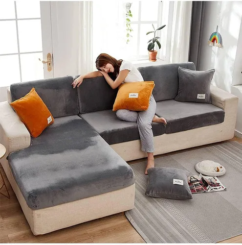 Vista 14 de Funda de cojín de terciopelo para sofá en forma de L, funda elástica para cojines de asiento, protector de muebles suave y antideslizante para silla