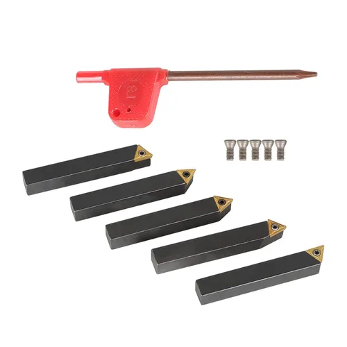 Vista 3 de findmall Juego de herramientas de torneado de torno de 5 piezas de 3/8 pulgadas de carburo indexable con 5 insertos de carburo aptos