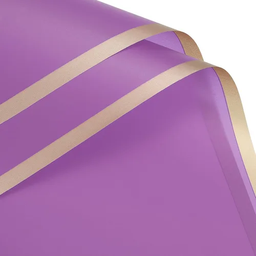 Vista 8 de MECCANIXITY 10 piezas de papel de regalo de flores con borde dorado, morado, 22.8 x 22.8 pulgadas, impermeable, para suministros de ramo de Púrpura