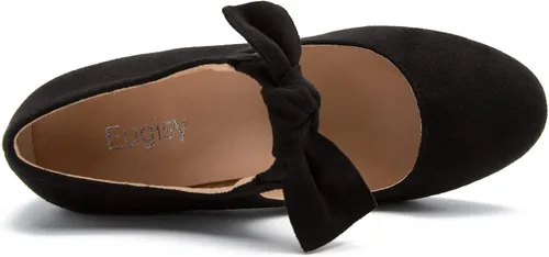 Vista 6 de Zapatos de tacón grueso de bloque bajo con lazo Mary Jane para mujer, punta redonda, tacón bajo, correa en el tobillo, vestido de boda, fiesta