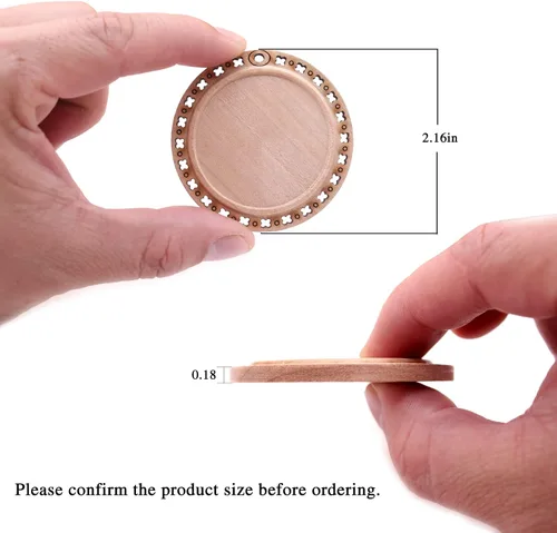 Vista 2 de Juego de 20 piezas de 2.16 pulgadas de madera natural sin terminar, preperforadas con agujero, círculos de madera para manualidades, decoración