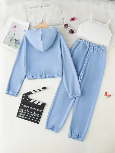 Vista 2 de Floerns Ropa con estampado gráfico para niñas, pantalones deportivos con chaqueta de 3 piezas