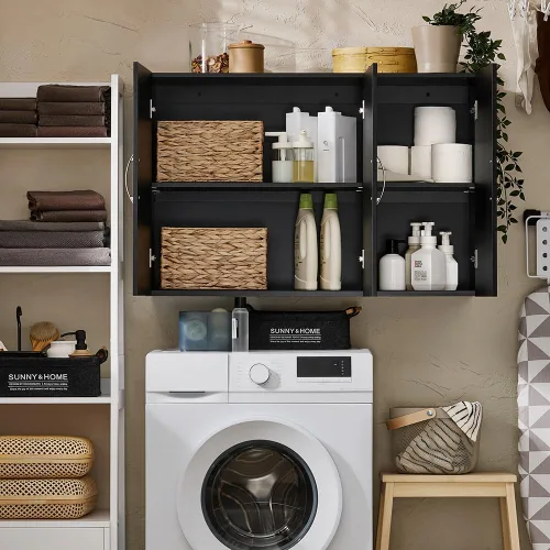 Vista 3 de Haotian Armario de pared para cuarto de lavado, gabinete de medicinas de almacenamiento para baño, cocina, garaje, torre de lino para baño, gabinete
