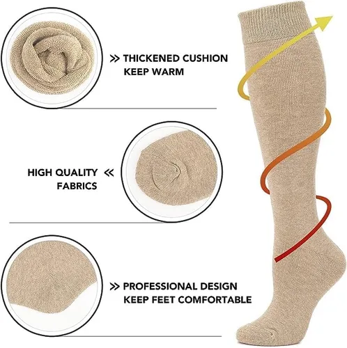 Vista 3 de CTHH Calcetines cálidos de invierno hasta la rodilla para mujer, calcetines negros largos y gruesos, soporte para senderismo, trabajo (5 pares)