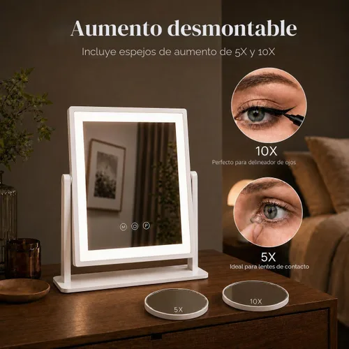 Vista 3 de DECADENCE Espejo de maquillaje iluminado de 14.1 x 12.1 pulgadas, lupas 10X