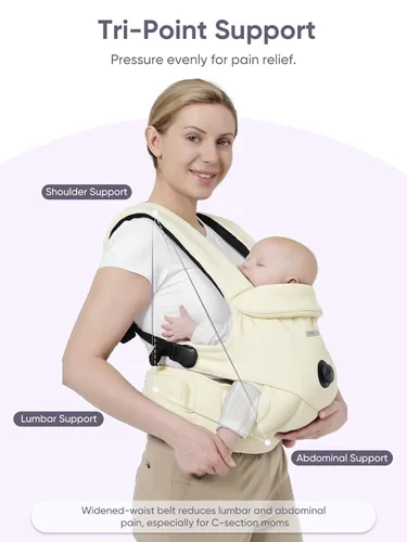 Vista 7 de bonoch EaseFit - Portabebés para recién nacidos a niños pequeños – Perilla de ajuste para la cadera del bebé, correa ergonómica de algodón