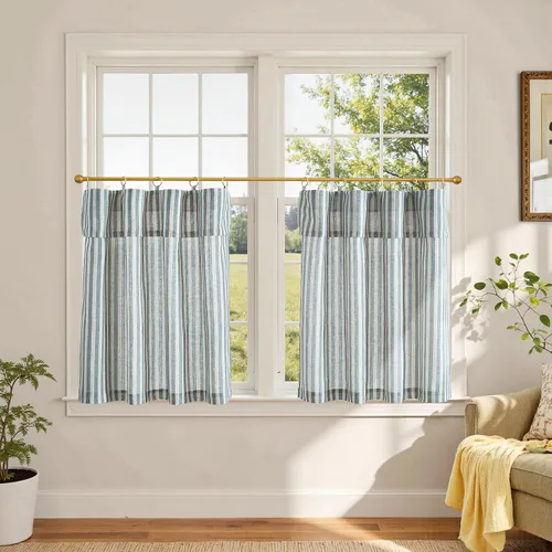 Vista 33 de Jinchan - Cortinas de lino a rayas para cocina, 24 pulgadas, beige, 2