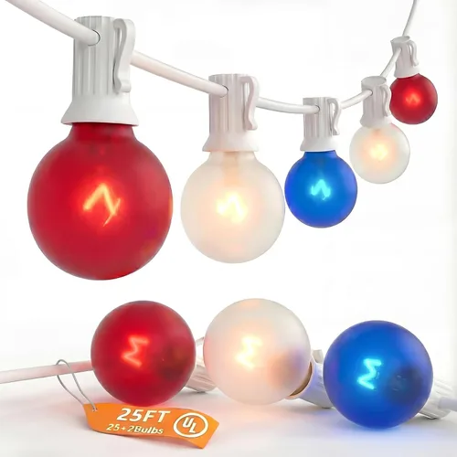 Vista 4 de SUNSGNE Guirnalda de luces de patio G40 impermeable de 100 pies para exteriores con 105 bombillas Edison transparentes, luces de globo para 24.9 ft