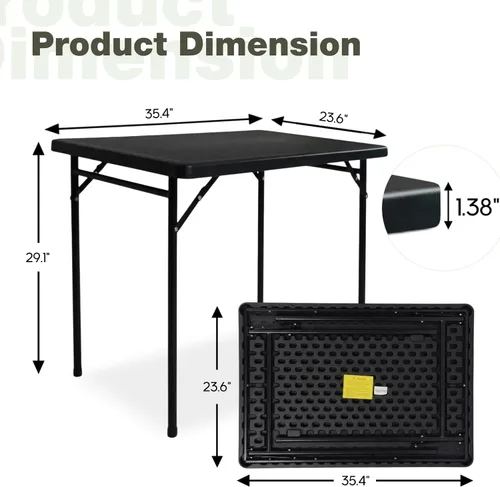 Vista 3 de Mesa plegable rectangular de 3 pies para todas las ocasiones, mesa plegable con mesa de polietileno de alta densidad y patas de acero, mesa plegable