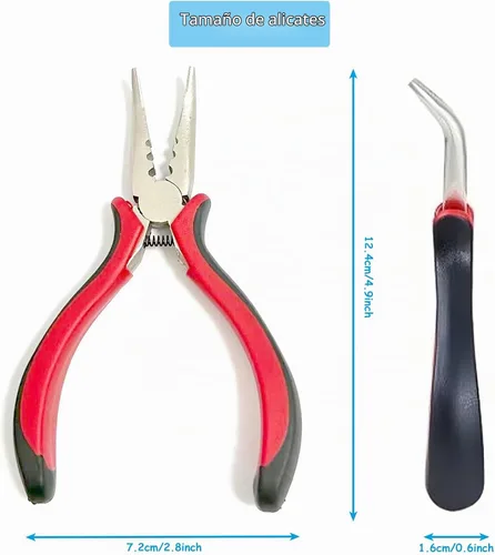 Vista 3 de Luwigs - Alicates de extensión de pelo con 3 agujeros, mini alicates para extensión de cabello Herramienta de metal resistente negro-rojo, fácil