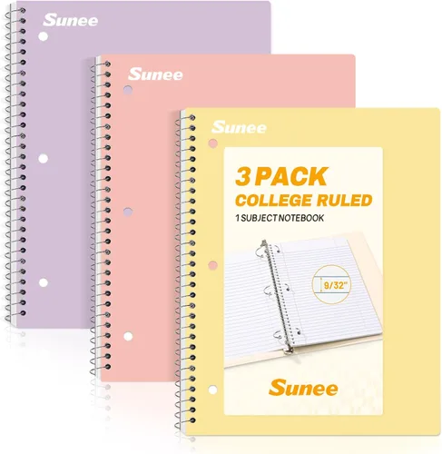 Vista 9 de SUNEE Spiral Notebook, 2-Subject, College Ruled Paper, 6" x 9-1/2", 80 Sheets, Spiral Notebooks for School, Black