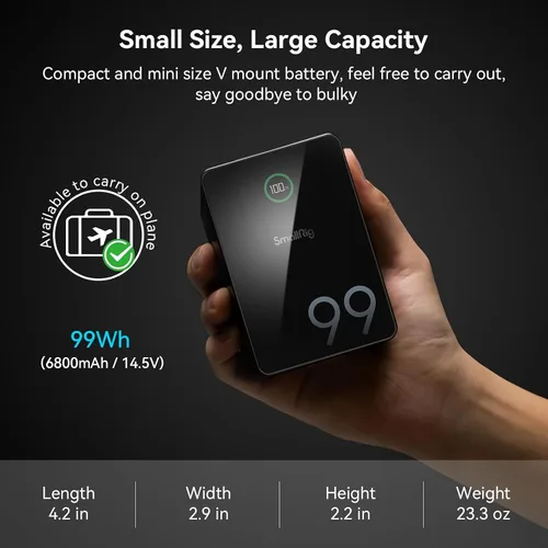 Vista 5 de SMALLRIG V Mount Battery VB99 Pro, 99Wh / 6800mAh Mini V-Mount Batería