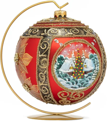 Vista 4 de Adorno de Navidad de Polish Gallery, Explosión Invernal, Bola de Vidrio Soplado (Oro, 6-pulgadas Ø/150mm)