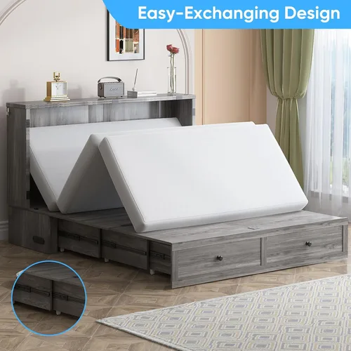 Vista 4 de Mjkone Murphy - Cama de armario con colchón plegable de tres pliegues