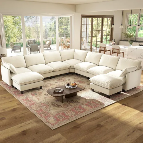 Vista 29 de WorthFurni Sofá modular modular de 105 pulgadas con asiento profundo, sofá nube en forma de L con cojines de gran tamaño y otomanas móviles, sofás
