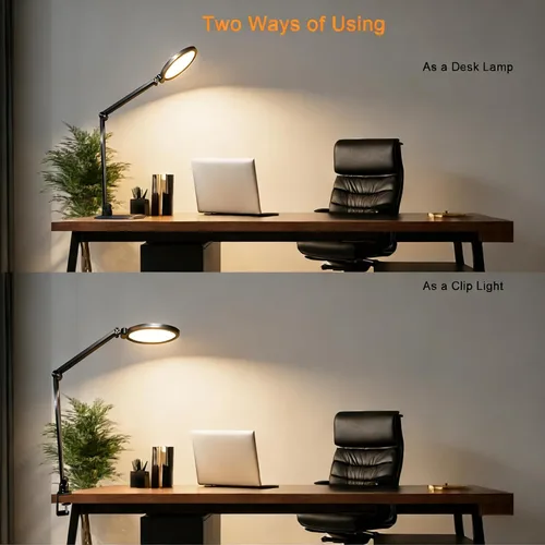 Vista 3 de NS Lámpara de escritorio LED profesional con control remoto, luz regulable CRI95+, 3000K – 6000K CCT ajustable, ángulo flexible, abrazadera