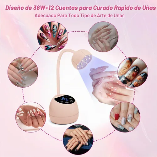 Vista 9 de CGBE Lámpara de uñas LED UV, mini lámpara de uñas de curación flash Rosa
