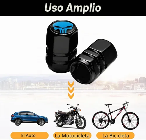 Vista 6 de Ajxn Paquete de 4 tapones de válvula de neumático de calavera, cubiertas herméticas a prueba de polvo para rueda de automóvil, tapas universales