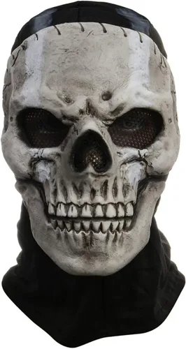 Vista 2 de RRANYF Máscara espeluznante de calavera fantasma de Halloween para hombres adultos casco de látex realista juego de esqueleto aterrador