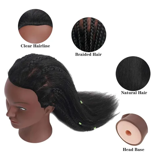 Vista 3 de Cabeza de maniquí de 16 pulgadas, 100% cabello humano, para peluquería, entrenamiento, trenzar, peinar, cosmetología, maquillaje, práctica