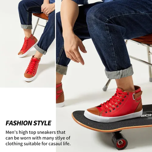 Vista 6 de yageyan Zapatillas altas blancas de los hombres para los zapatos de moda de cuero negro casual de la PU para los hombres