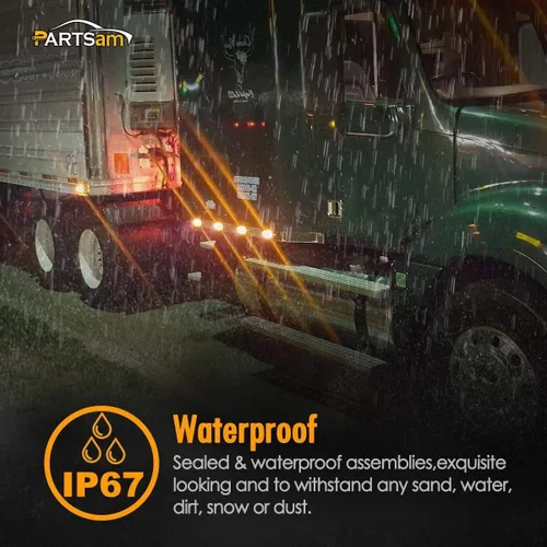 Vista 6 de Partsam 10 Uds. 6.2 "ámbar 12LED Laterales Luces de Liquidación con Bisel de Acero Inoxidable Reemplazo para Semi Camiones Peterbilt Kenworth