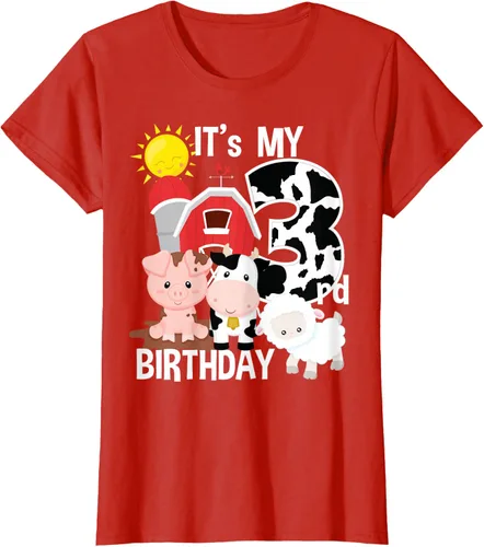 Vista 61 de Camiseta con diseño de animales de granja con texto en inglés "It's My 3rd Birthday" Negro