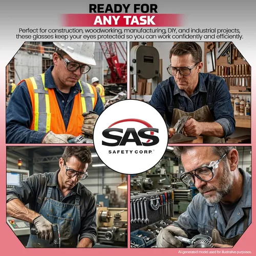 Vista 7 de SAS Safety Gafas de seguridad Lentes de policarbonato resistentes a impactos, lentes protectoras transparentes Protección UV ANSI Z87.1
