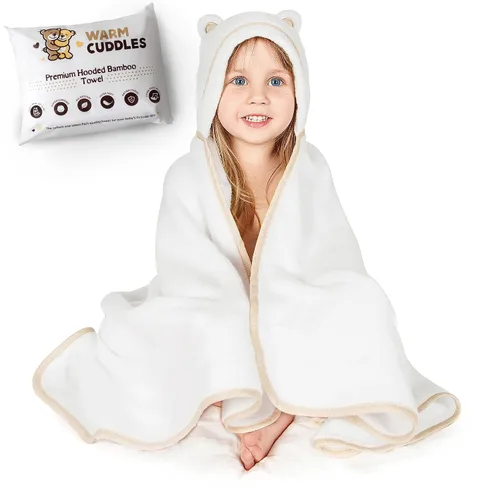 Vista 11 de Toallas prémium con capucha para niños pequeños, toalla de baño de rayón extra suave de bambú (beige)