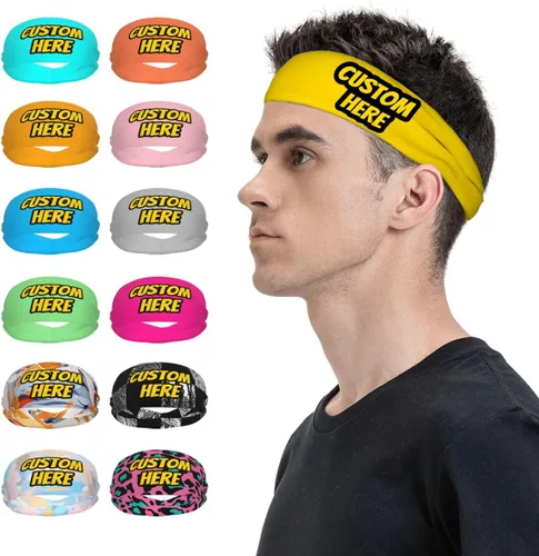 Vista 14 de Diadema deportiva personalizada para añadir cualquier foto texto, logotipo, personalizable, bandas elásticas que absorben la humedad para mujeres