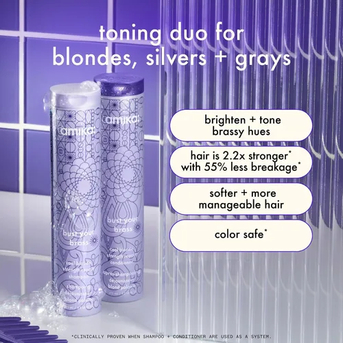 Vista 2 de amika bust your brass cool blonde strength repair shampoo