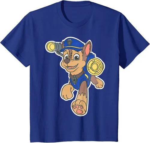 Vista 41 de Paw Patrol Chase Character Patch - Camiseta negra de manga corta con cuello redondo y ajuste clásico, talla S Negro