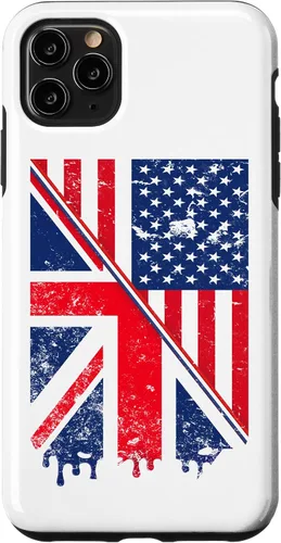 Vista 12 de Funda para iPhone 15 Union Jack y bandera estadounidense para expatriados británicos y estadounidenses