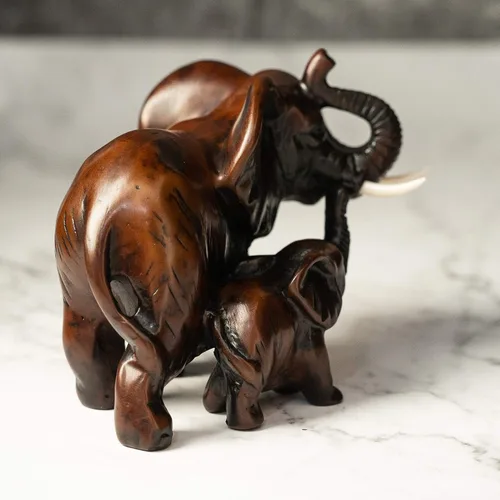 Vista 6 de IYARA CRAFT - Estatua de elefante de resina - Familia de vida silvestre decorativa con madre y bebé para realismo 3D clásico. Ideal para sala