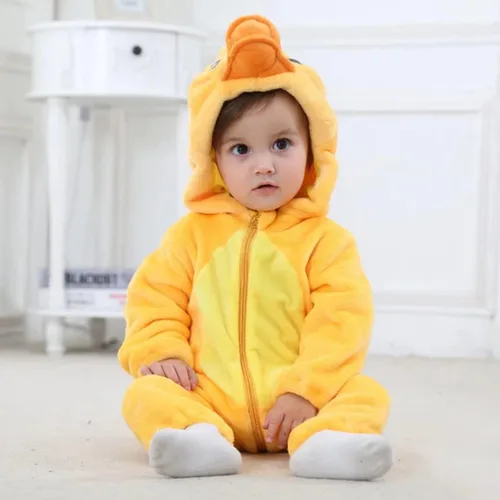 Vista 4 de QIAONIUNIU Disfraz de pato para bebé para Halloween, mameluco para niños pequeños, rómper para cosplay, de 12 a 18 meses