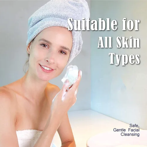 Vista 3 de myHomeBody Esponjas faciales naturales de Konjac - para una limpieza y exfoliación facial suave - con carbón activado y aloe vera, juego de 4