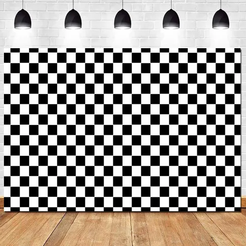 Vista 10 de HQM Cuadrícula de textura de cuadros de carreras en blanco y negro para tablero de ajedrez de cumpleaños, fondo de fotografía para niños