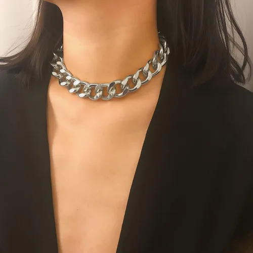Vista 3 de Inactwin Collar rectangular de eslabones cubanos con eslabones gruesos collar de cadena de oro punk hip hop para mujer Metal Diamantes de imitación