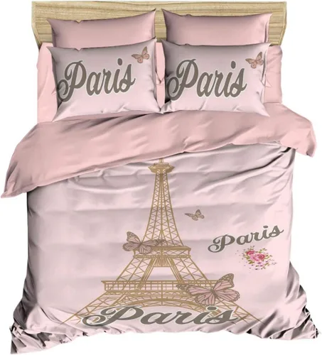 Vista 2 de París - Juego de ropa de cama con temática de la Torre Eiffel, juego de funda de edredón 100% algodón, diseño especial exclusivo de lujo, juego