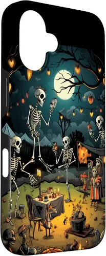 Vista 3 de Funda para disfraz de Halloween para iPhone 16 de noche de terror de esqueleto