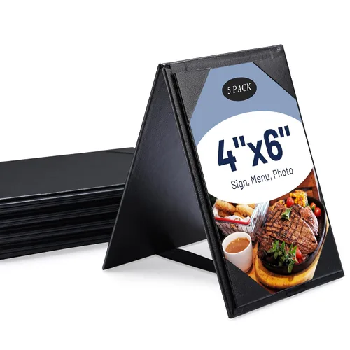 Vista 27 de WeChef Paquete de 20 Portamenús de Mesa Tipo Carpa de 4"x6" Soportes de Menú de 2 Lados Exhibidor de Letrero Tipo Marco A Cubierta de Menú de Cuero