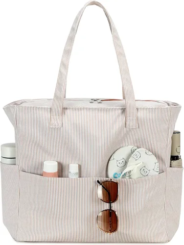 Vista 14 de Bluboon Bolsas de playa para mujer, bolsa grande impermeable con compartimento húmedo para piscina, fin de semana, viajes, gimnasio B Leopard