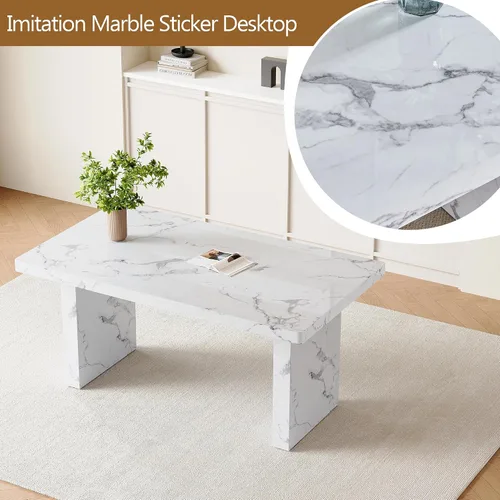 Vista 7 de gopop Mesa de comedor de mármol de 63 pulgadas, tablero de mesa de comedor MDF con patrón de mármol y base para cocina y comedor.
