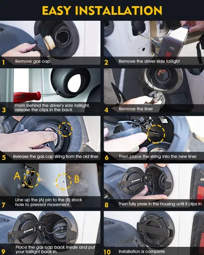 Vista 5 de Cubierta de aluminio sin bloqueo de tapa de gas compatible con Jeep JK JKU