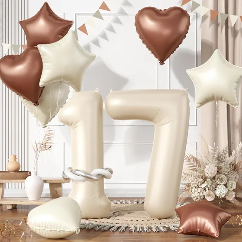 Vista 65 de Globos dorados de color champán con el número 11, globos de oro claro, globo de aluminio dorado con forma de corazón con estrella y globo largo