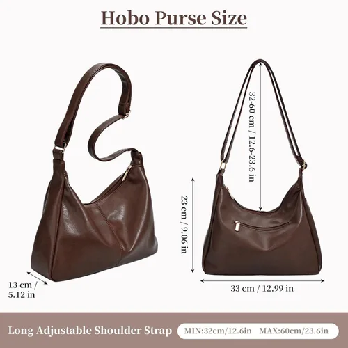 Vista 3 de Bolsos Hobo para mujer, bolsos cruzados de cuero vegano suave, bolso de hombro de cuero bolso de mano holgado