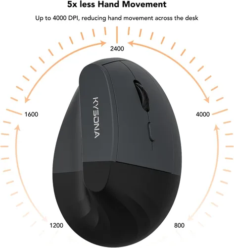 Vista 2 de KYSONA Ratón Inalámbrico Ergonómico, Ratón Vertical, Ratón Ergonómico Bluetooth, Clic Silencioso, DPI Ajustable en 5 Niveles
